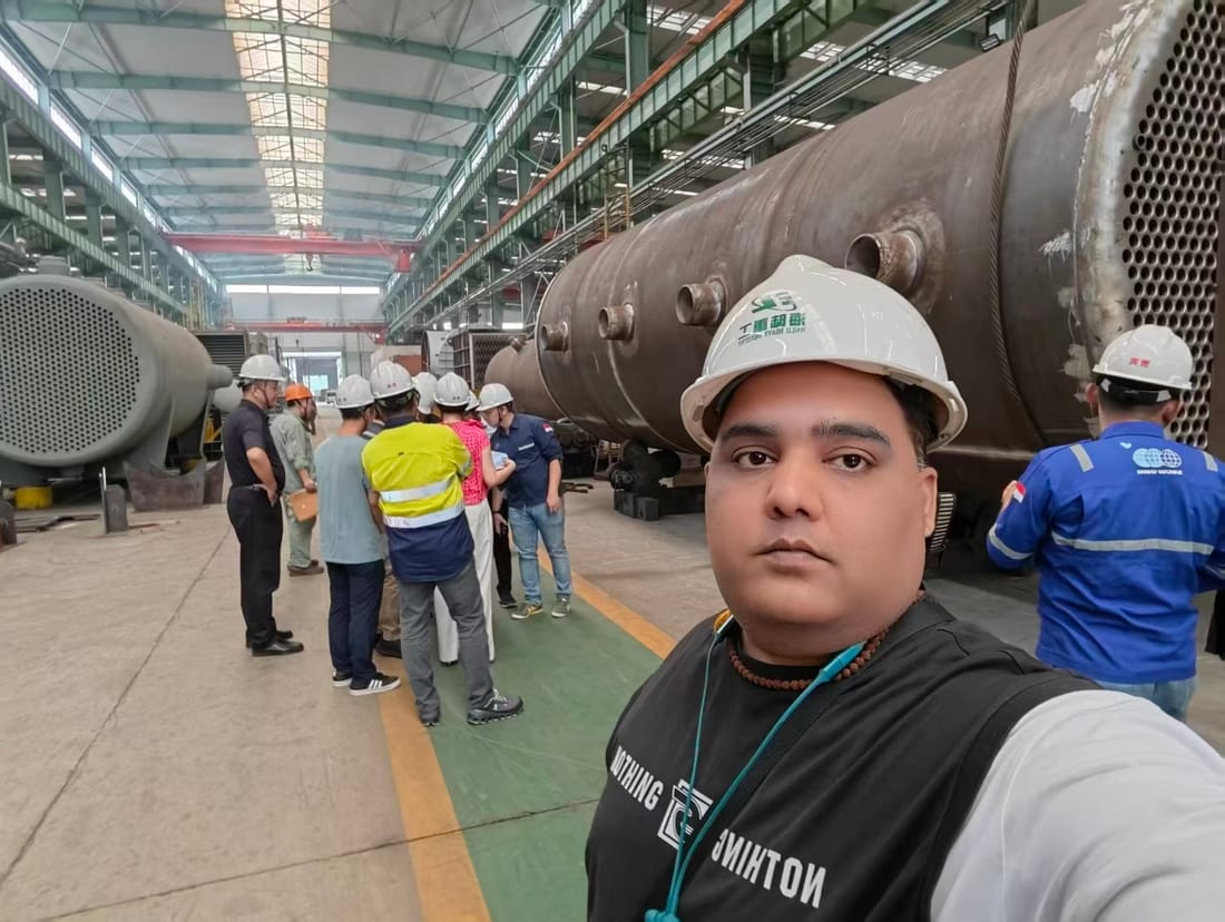 Pressure vessel under inspection on the factory floor